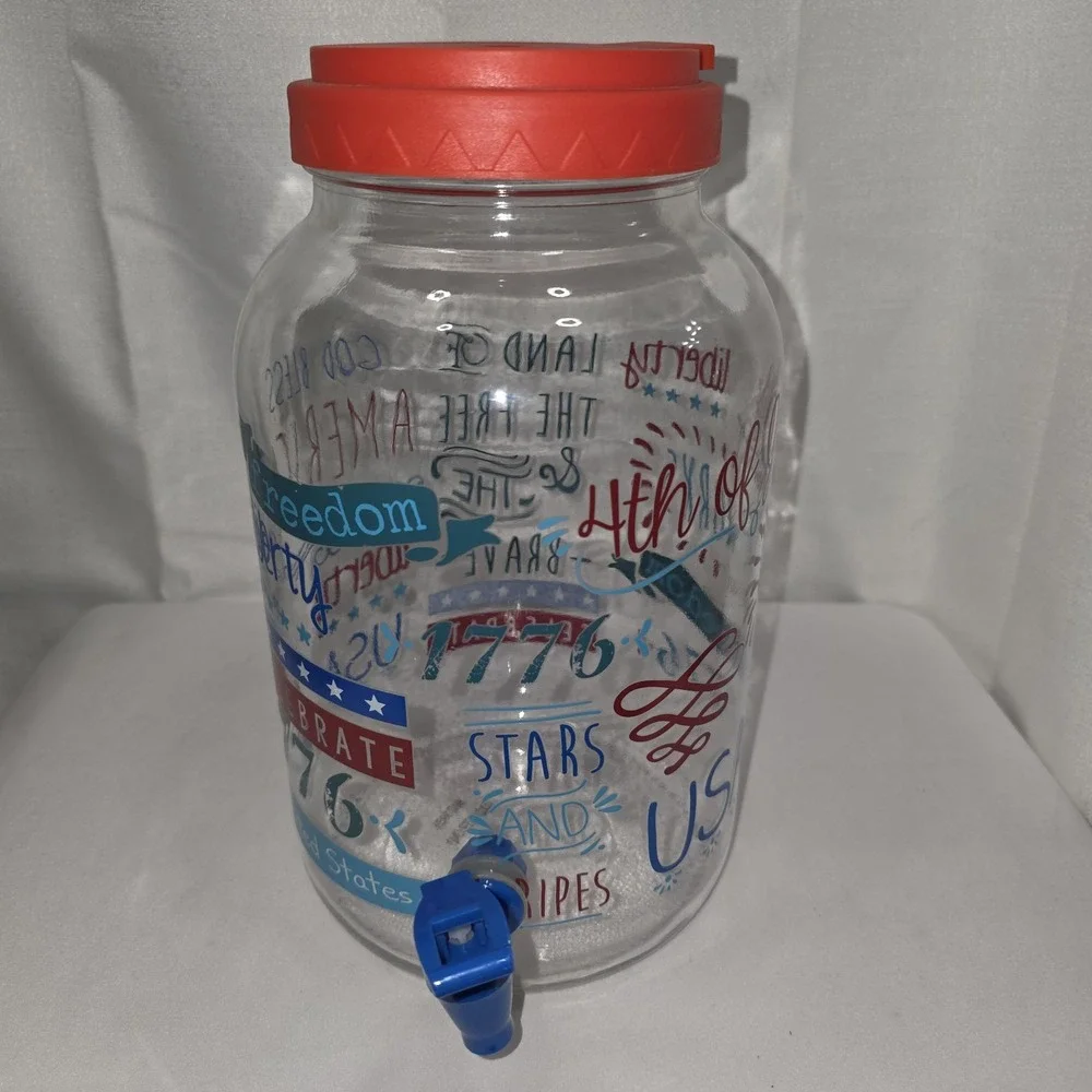 Americana Patriotic‎ Glass Drink Dispenser 1776 Red White Blue 250th Anniversary